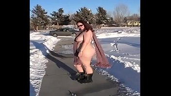 BBW Walks near the snow naked